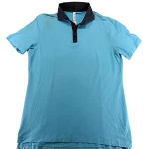 Lululemon Mens Pima Cotton Lyocell Polo Shirt Blue Grey Large Short Sleeve